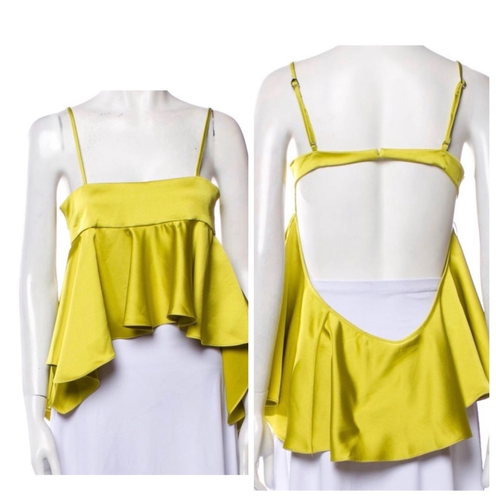 ATTICO Yellow Ruffle Spaghetti Strap Women's Top - Picture 2 of 5